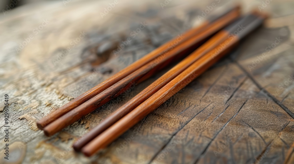 Wall mural Traditional Wooden Chopsticks for Authentic Asian Cuisine - Close-Up Shot