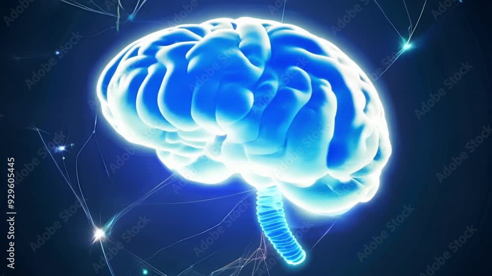 Aufkleber in a neverending loop a spinning blue brain is surrounded by a constantly shifting and sparkling net