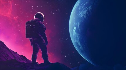 Obraz premium Spaceman and planet: Human in space concept