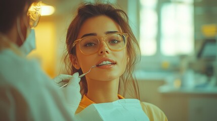 Dentist in a dental clinic performing a checkup on 0123 woman, smiling, business, beauty, people, smile, face, person, businesswoman, office, hair, looking, lifestyle, teenager, lady, model, brunette,