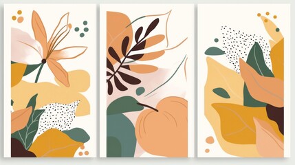 Obraz premium Set of Canvases Featuring Abstract Foliage in Plant Art Design