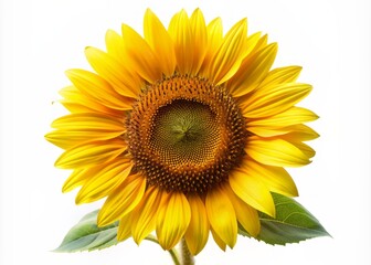 Fototapeta premium Vibrant yellow petals and dark center of a mature sunflower blossom beautifully isolated on a clean white background, highlighting its natural beauty and shape.