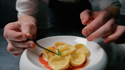 A Final Touch Of Green For The Dish Composition