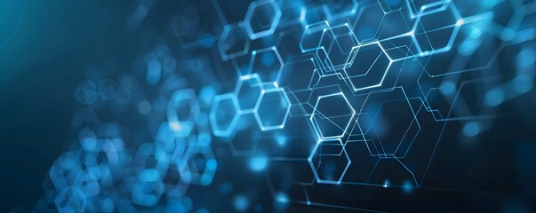 Abstract Digital Network with Blue Hexagon Pattern