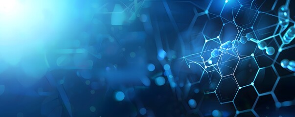 Abstract Blue Molecular Structure with Glowing Lines and Hexagons