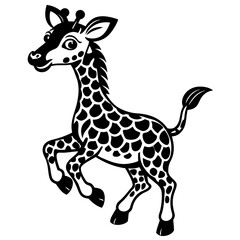 Fototapeta premium little giraffe jump black silhouette