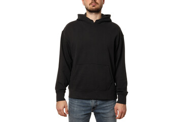 Fototapeta premium PNG,A guy in a black hooded sweatshirt, isolated on white background