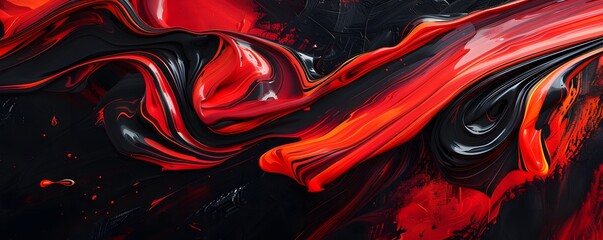 Abstract Swirls of Red and Black Paint