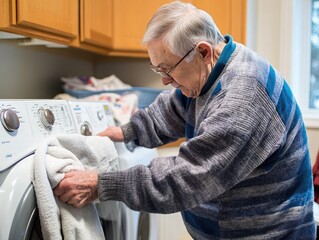 Caregiver helping a senior with laundry, home health care, daily living and household support
