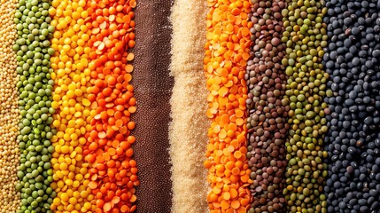 Plant-based protein sources such as lentils and beans with a colorful background