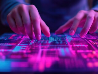 Naklejka premium Market analysis, business person examining holographic charts, 3D illustration