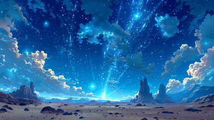 A Fantasy Landscape With A Starry Night Sky