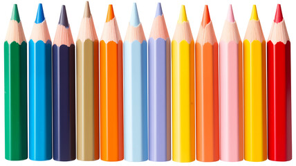 Front View to a Set of Multicolored pencils PNG isolated on white and transparent background - pencils with different colors Art supplies and Sketching materials Vibrant Drawing tools