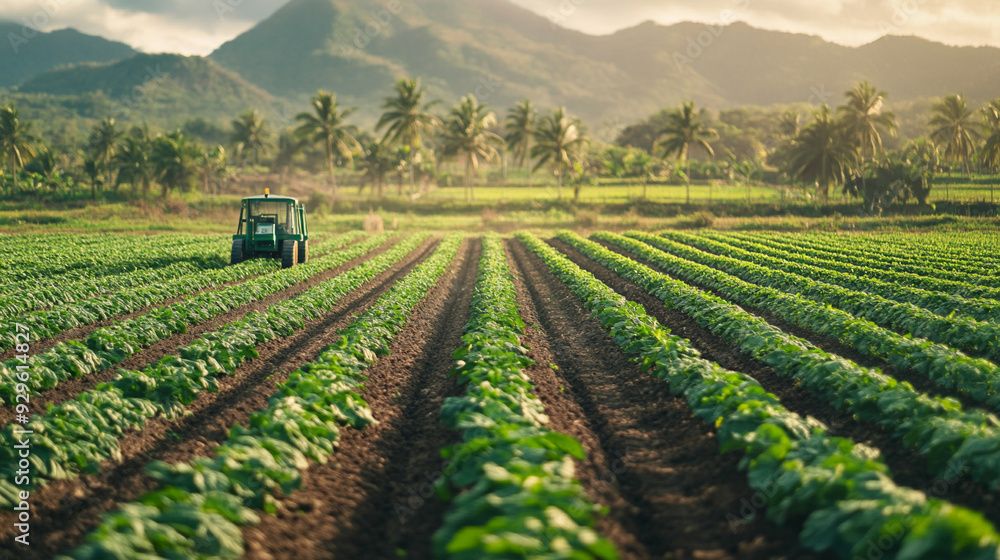 Canvas Prints solar-powered agricultural robot operates autonomously in a field, tending to crops with precision. The machine is sleek, efficient, and eco-friendly, symbolizing sustainable farming and innovative te