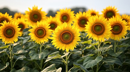 Fototapeta premium A vibrant field of sunflowers basking in sunlight, showcasing nature's beauty.