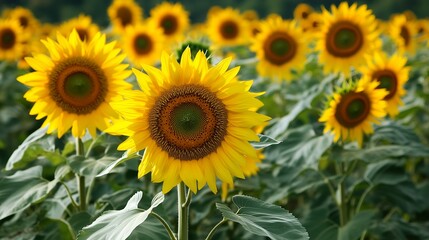 Obraz premium A vibrant field of sunflowers in full bloom, showcasing nature's beauty and color.