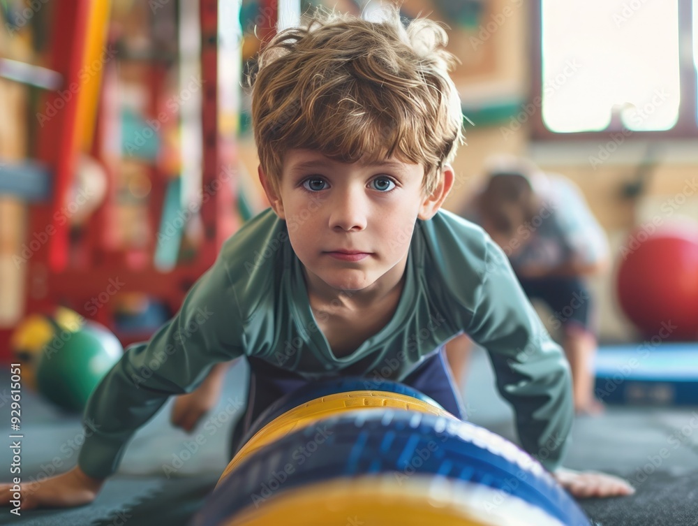 Poster boy practicing a regular exercise routine, child, routine, development