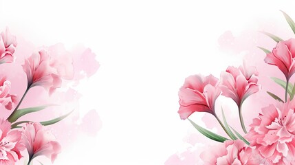 Fototapeta premium Pink Watercolor Flowers with White Background