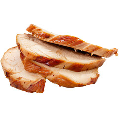 Smoked chicken breast slices isolated on a transparent background