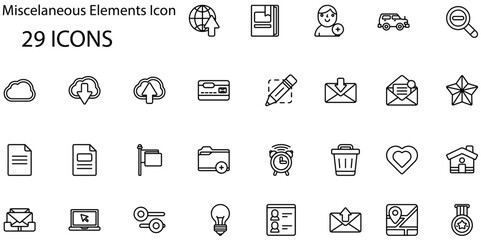 Set of Miscelaneous Elements icons. Line art style icons bundle. vector illustration