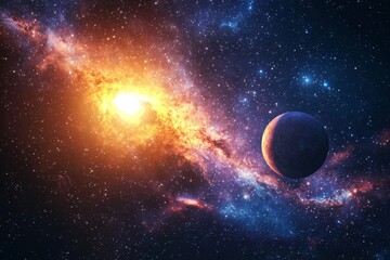 Obraz premium Space cosmic illustration with planets scene created with Generative AI