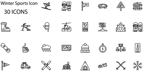 Set of Winter Sports icons. Line art style icons bundle. vector illustration