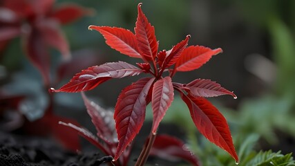 Plant with red leaves (unusual in one of nurceries in Moscow oblast Generative AI