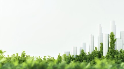 Abstract landscape of a city skyline made from intertwining green plants and trees, [sustainability], [urban greening and eco-friendly city concept]