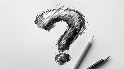 Pencil drawing of a question mark, on white background