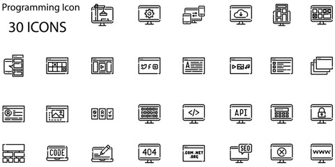 Set of Programming icons. Line art style icons bundle. vector illustration