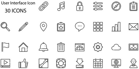 Set of User Interface icons. Line art style icons bundle. vector illustration