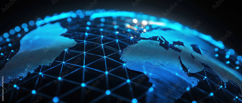 Poster a blue globe with a network of lines connecting it