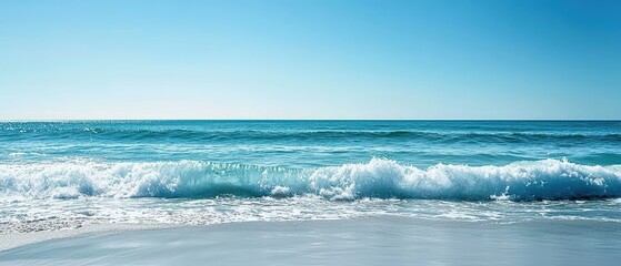 A tranquil blue ocean scene with soft waves and a clear sky