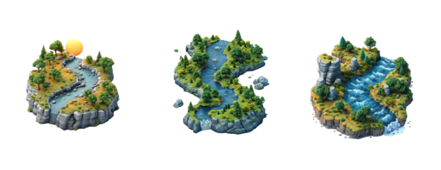 3D vector icon of Isometric river on a white background, with no shadows or gradients and a flat design, 2D illustration in the style of simple shapes and colorful vector graphics.