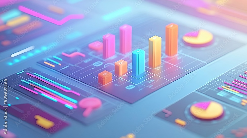 Poster abstract colorful bar chart on futuristic interface