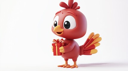 Naklejka premium Cute Cartoon Bird Holding a Gift