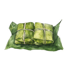 A detailed illustration of Pasteles en Hoja, a traditional Dominican dish, isolated on a transparent background.