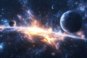 Space cosmic illustration with planets scene created with Generative AI