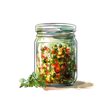 A vibrant illustration of Sofrito in a glass jar, showcasing a traditional seasoning base, isolated on a transparent background.