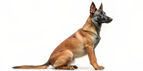 Belgian Malinois Dog Sitting Profile, generative ai, Isolated on White and PNG Transparent Background