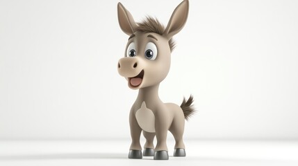 Cute Cartoon Donkey Standing on White Background