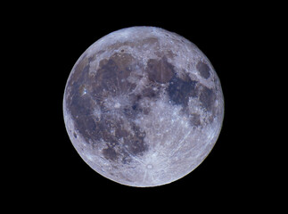 A full Blue Sturgeon Supermoon glowing in the night sky over Canada against a black background August 19, 2024.