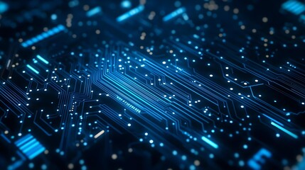 Obraz premium Thin blue circuit trace lines on a dark background