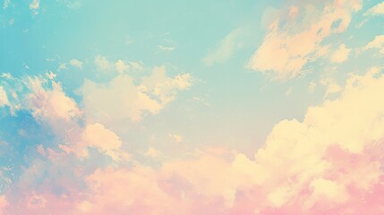 Pastel-Colored Sky with Soft Clouds and Grunge Texture for Fantasy and Magical Abstract Nature Background