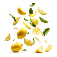 Obraz premium fresh lemon slices floating in the air