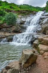 A waterfall during the monsoons near Pune India. Monsoon is the annual rainy season in India from June to September.