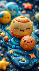 Obraz premium Cute marble soft claymation design stars blue night sky