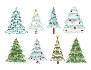 Watercolor Illustration Set of Christmas Tree