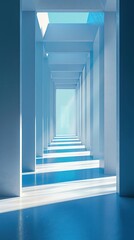 Obraz premium a long hallway with blue and white walls