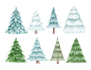 Watercolor Illustration Set of Christmas Tree